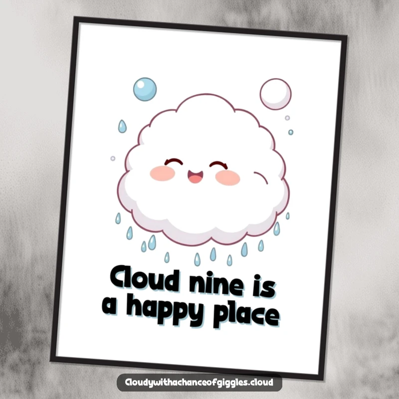 Funny Free Printable Wall Art: A joyful cloud child giggling while bouncing a puffy raindrop like a ball.