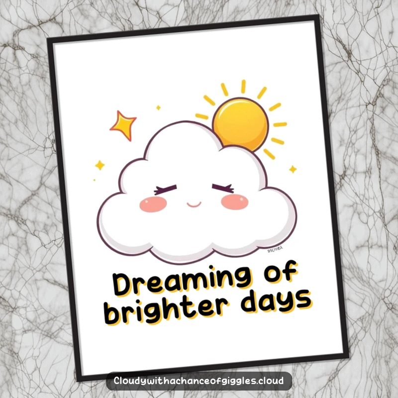 Funny Free Printable Wall Art: A sleepy cloud with closed eyes dreams of sunshine, sighing happily.