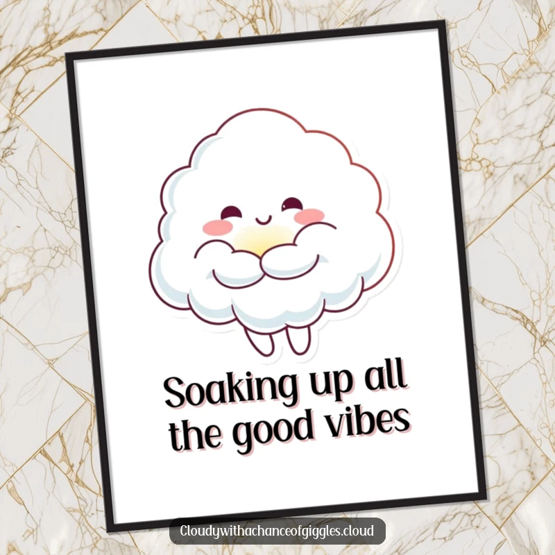 Funny Free Printable Wall Art: A cheerful cloud character is captured hugging a tiny, radiant sunbeam.