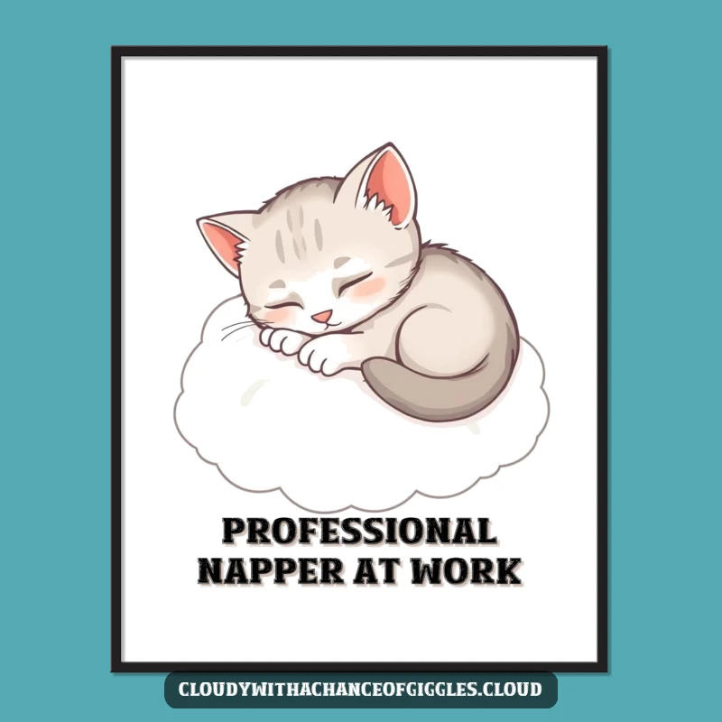 Funny Free Printable Wall Art: Sleepy Kitten Cloud! Cozy Downloadable Decor.