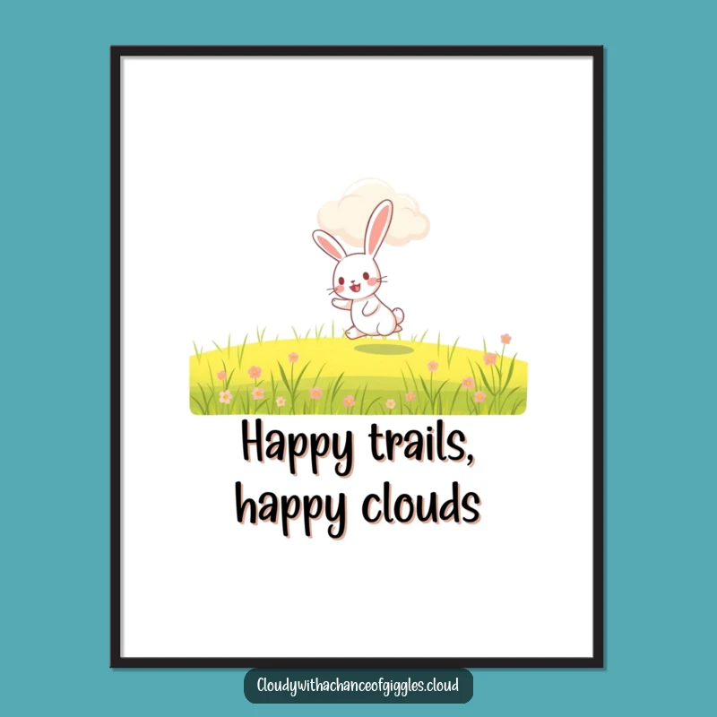 Free Printable Wall Art: Happy Rabbit Field, Whimsical Downloadable Decor