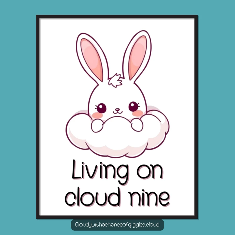 Funny Free Printable Wall Art: Kawaii Bunny Cloud! Cute Downloadable Home Decor.