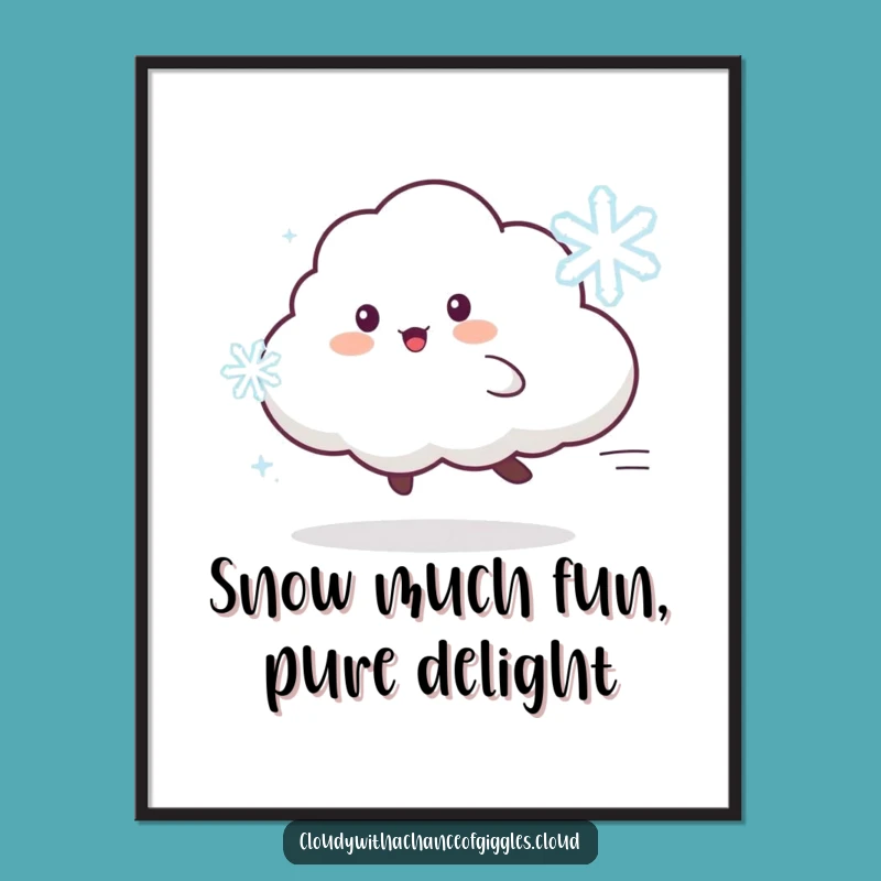 Funny Free Printable Wall Art: Cloud Character Chasing Snowflakes