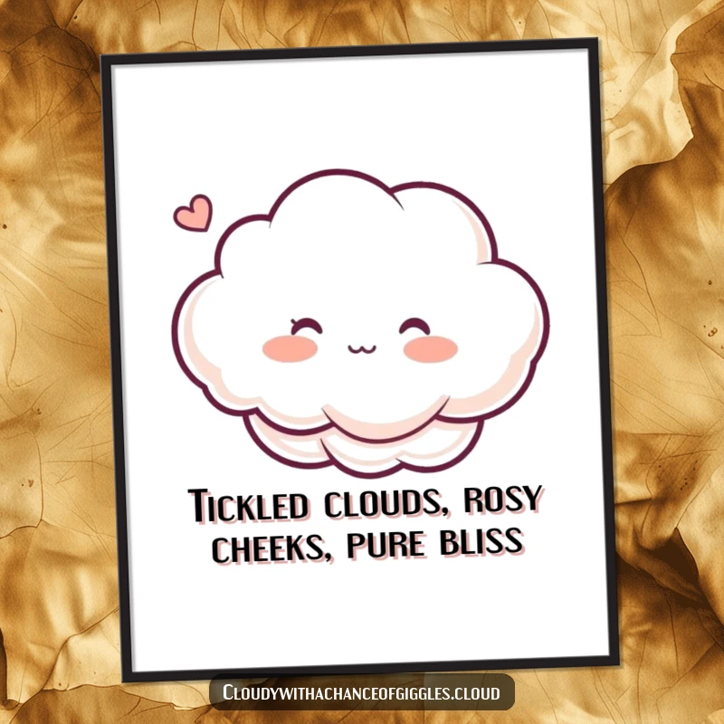 Funny Free Printable Wall Art: A soft cloud character with rosy red cheeks, blushing happily from a gentle, ticklish breeze.