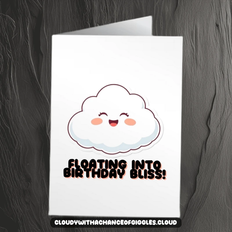 Funny Free Printable Birthday Card: A happy cloud character giggling while floating serenely on a gentle breeze.