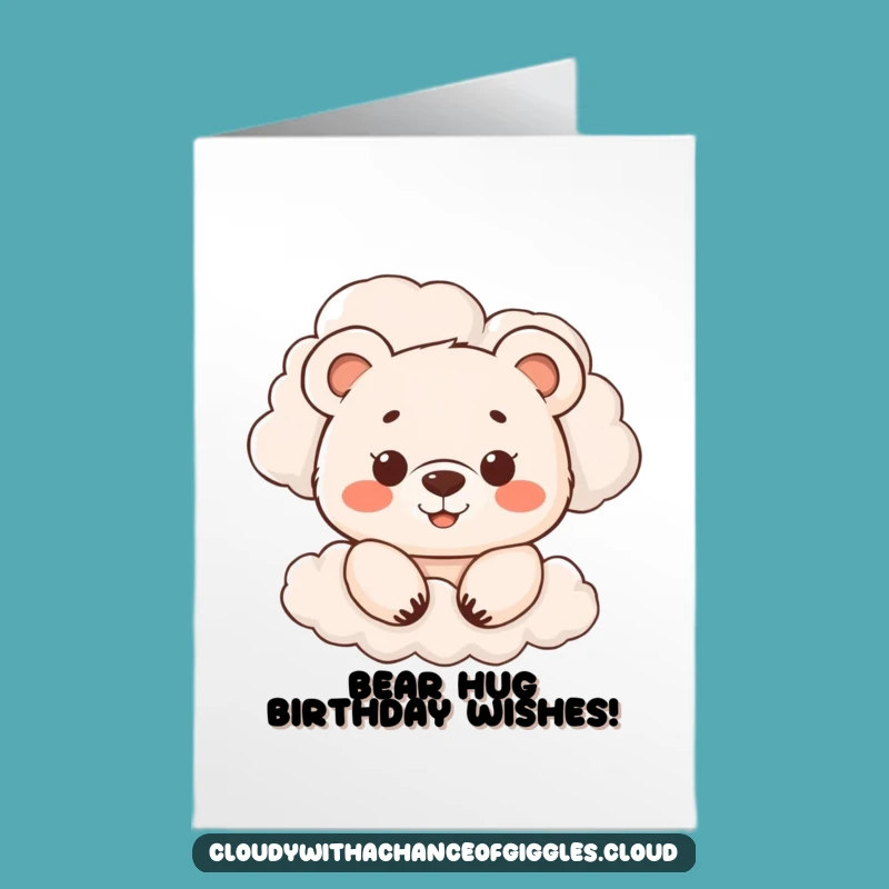 Free Printable Birthday Card: Bear Cub Peeking from Clouds Download