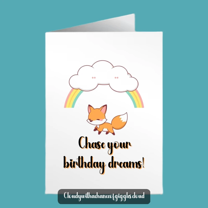 Free Printable Birthday Card: Fox Chasing Rainbow, Fun Downloadable Gift