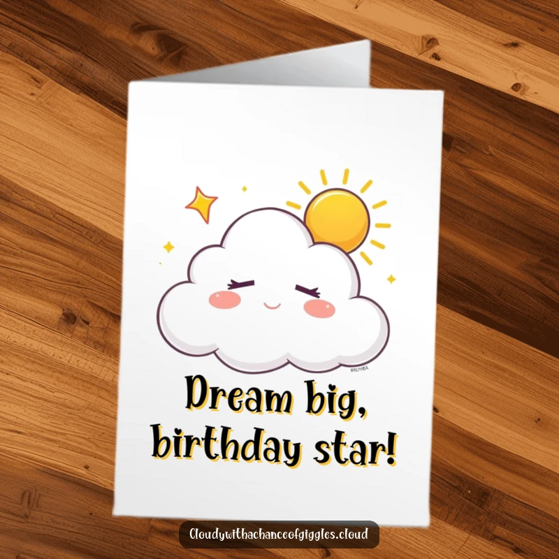Funny Free Printable Birthday Card: A sleepy cloud with closed eyes sighs happily, dreaming of sunshine.