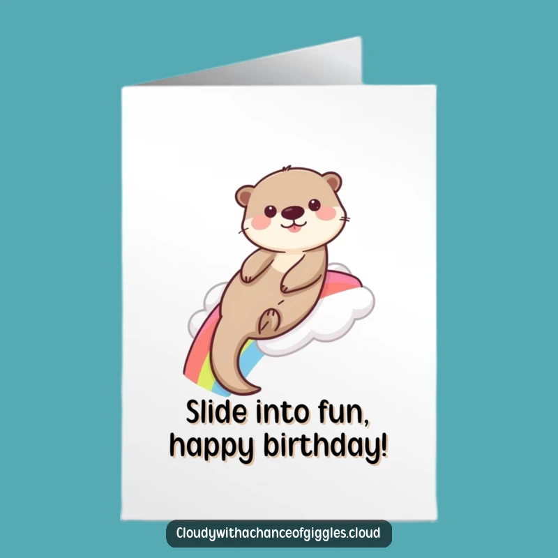 Free Printable Birthday Otter Card: Rainbow Slide Fun, Perfect DIY Gift