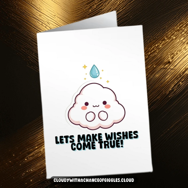 Funny Free Printable Birthday Card: Tiny cloud animal with sparkles bursting from a raindrop, magical surprise.