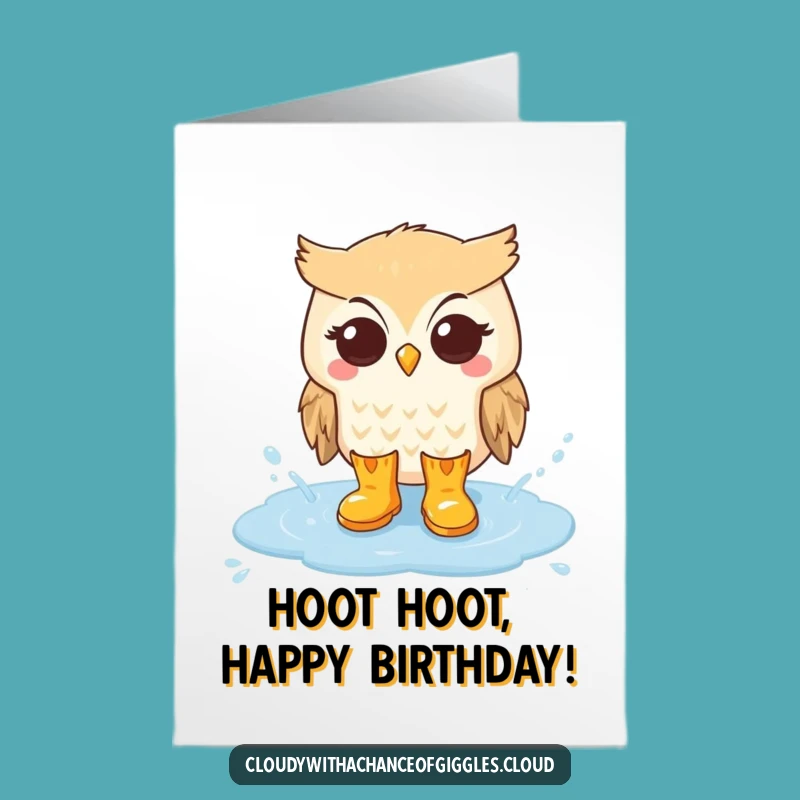Free Printable Owl Rain Boots Birthday Card - Whimsical Downloadable Birthday Humor