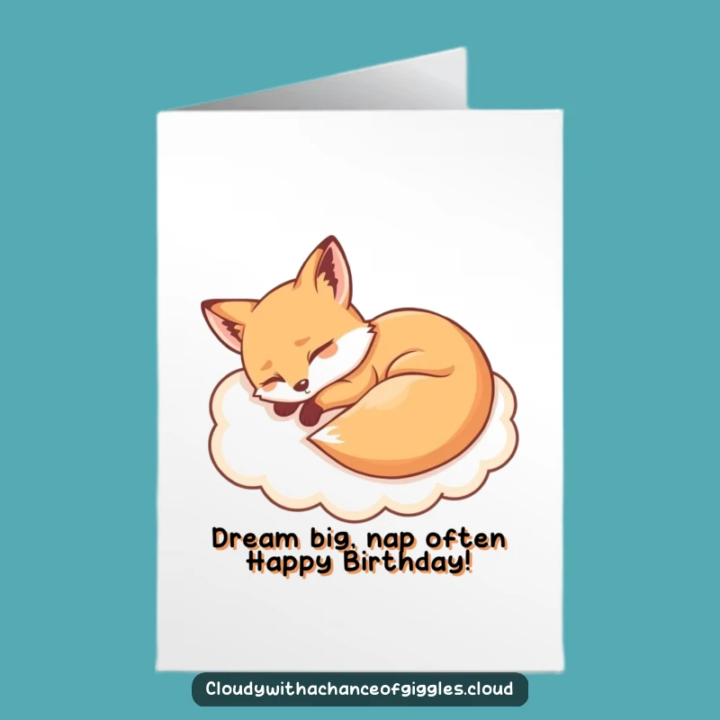 Free Printable Sleepy Fox Birthday Card: Funny Downloadable Gift for Cozy Celebrations