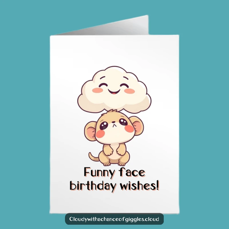 Free Printable Birthday Card: Creature Gazes at Funny Cloud - Humorous Downloadable