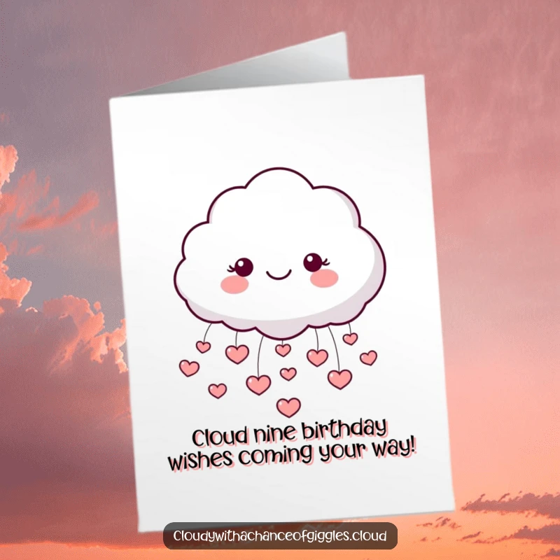 Funny Free Printable Birthday Card: A cheerful cloud raining tiny hearts, spreading love and laughter for a special day.