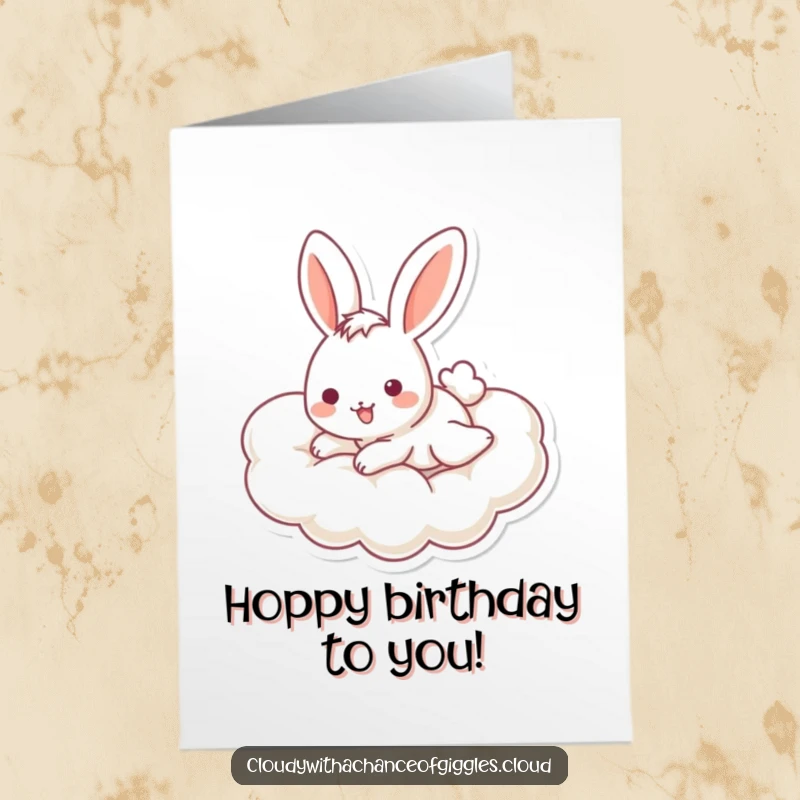 Funny Free Printable Birthday Card with a playful bunny sliding down a cloud with a smile.