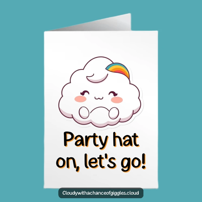Free Printable Birthday Card: Cute Cloud Animal in Rainbow Hat