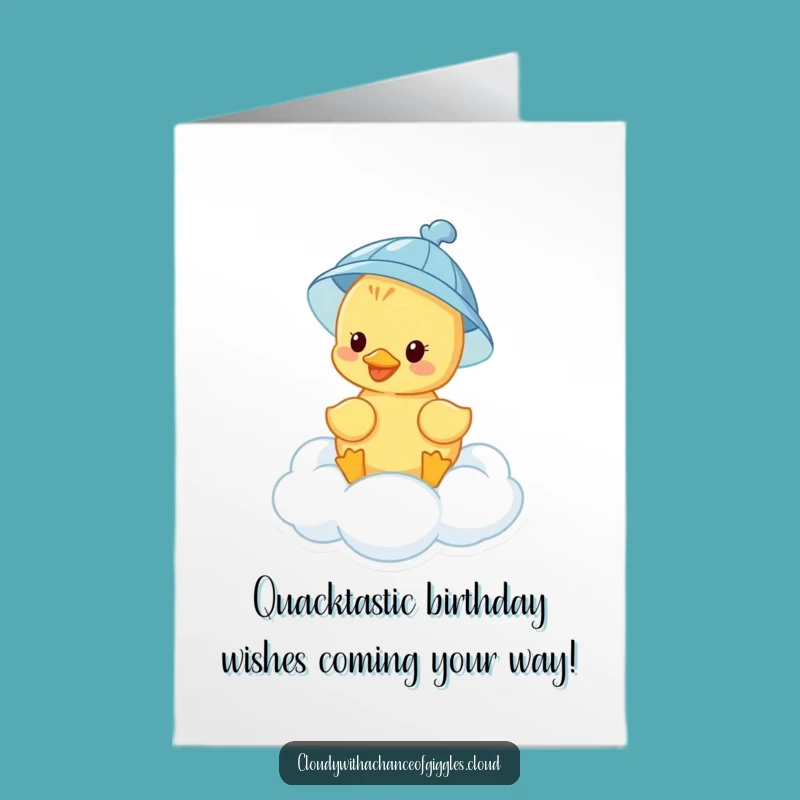 Free Printable Birthday Duckling Card: Funny Rain Hat Cloud Design, Perfect DIY Gift