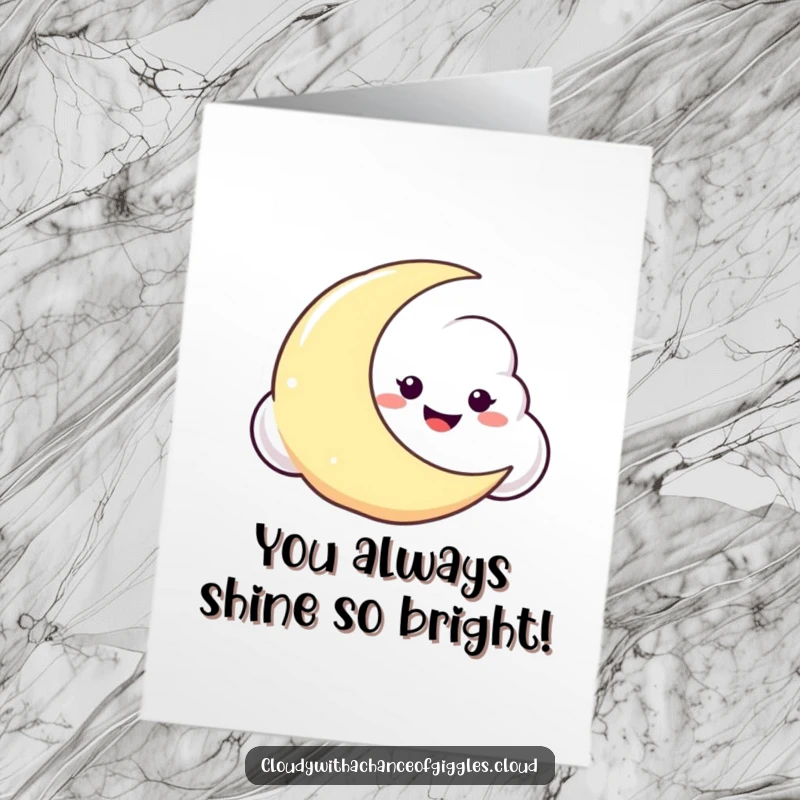 Funny Free Printable Congrats Card: Mischievous cloud grins from behind a crescent moon, celebrating success with a wink.