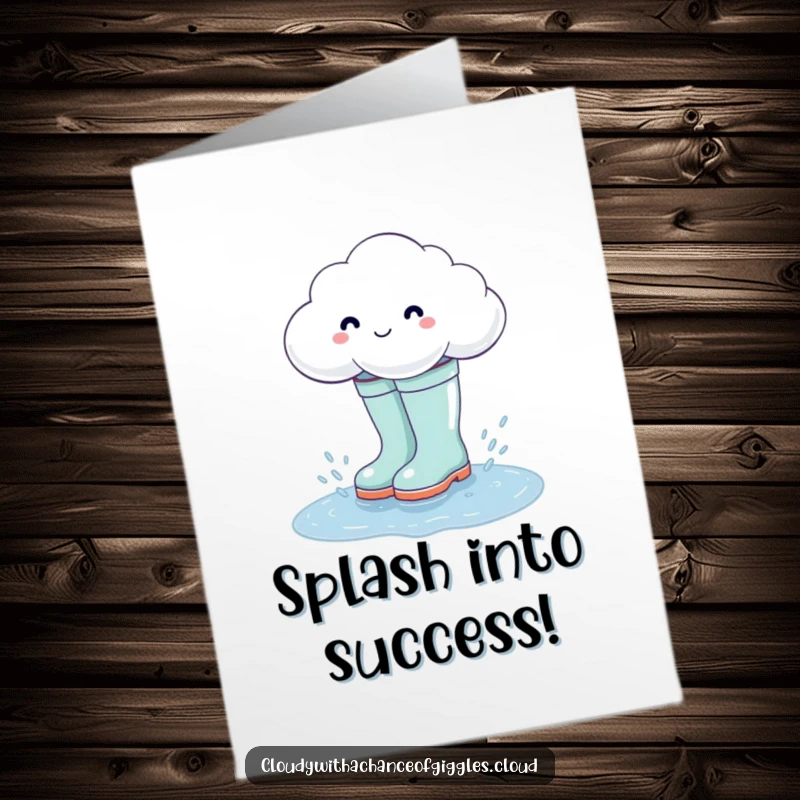 Funny Free Printable Congratulations Card: Cheerful Cloud in Big Boots Making a Splash, Celebrating Achievements!