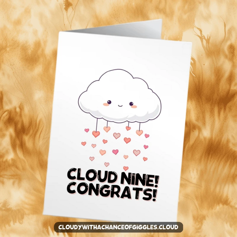 Funny Free Printable Congratulations Card: A cloud rains down numerous tiny, joyful hearts, signifying love and congratulations.
