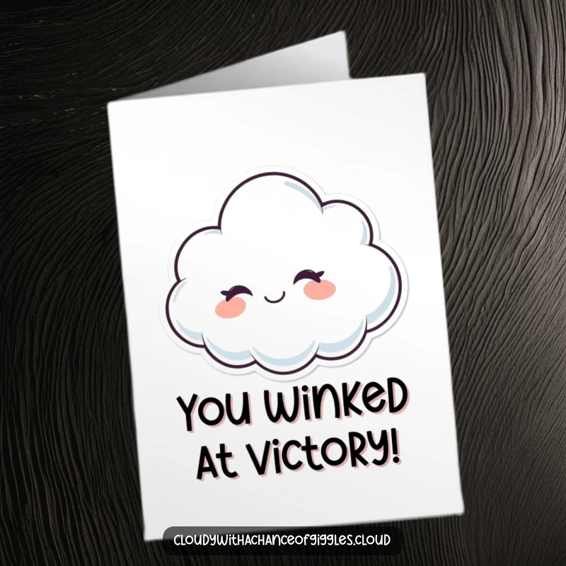Funny Free Printable Congratulations Card: Adorable Cloud Character Giving a Cheeky Wink and Friendly Smile, Celebrating Success!