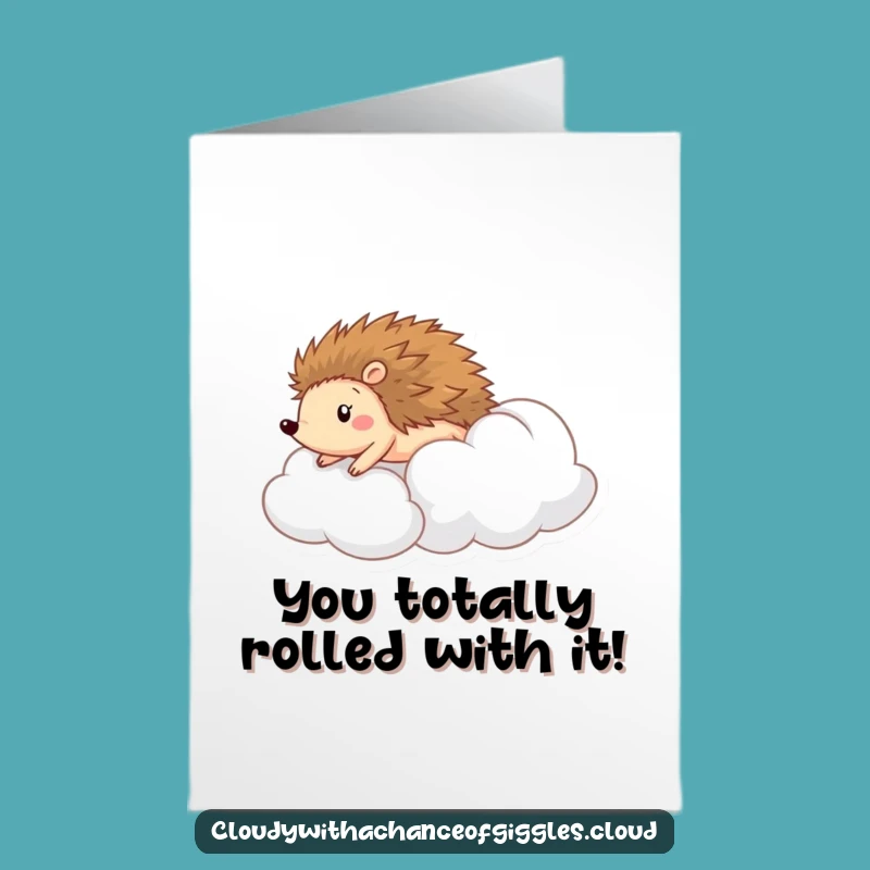 Free Printable Congratulations Card: Humorous Hedgehog Cloud Adventure, Downloadable for Cheerful Success