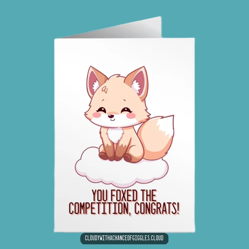 Free Printable Fox Congrats Card: Joyful Cloud Fox, Funny Downloadable Gift for Achievements