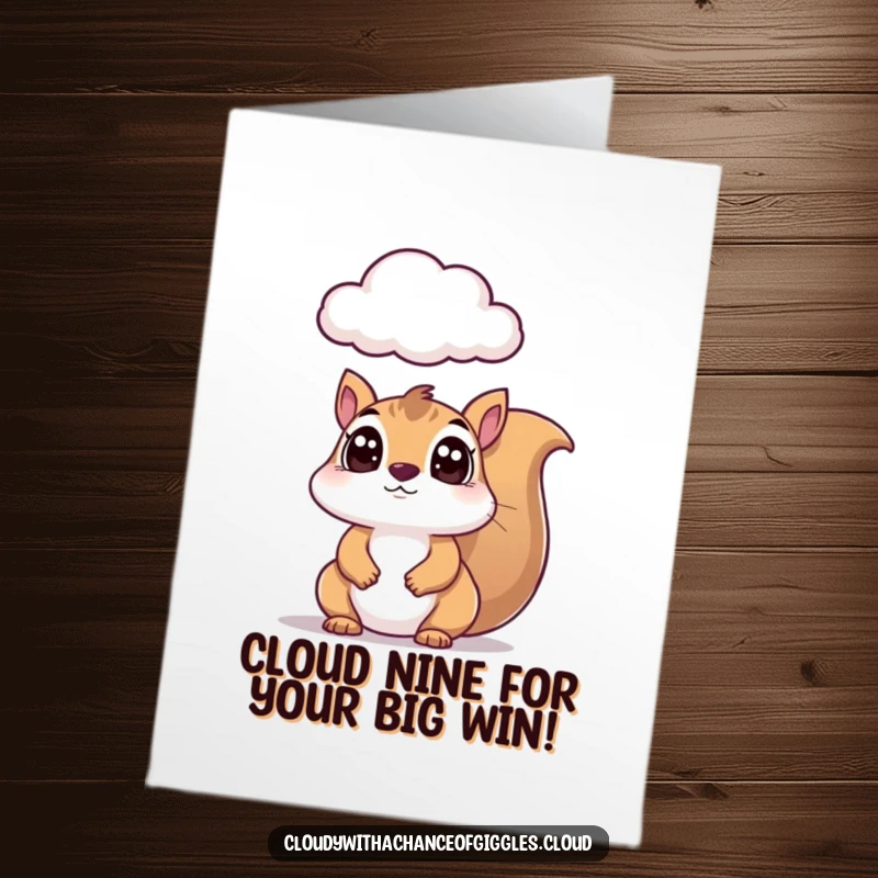 Funny Free Printable Congratulations Card: A wide-eyed squirrel looks up, amazed, at a curious cloud, sharing your happy news.