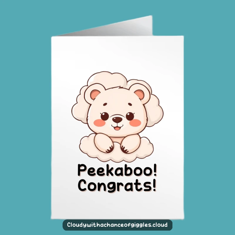 Free Printable Congrats Card: Bear Cub Peeking from Clouds Download