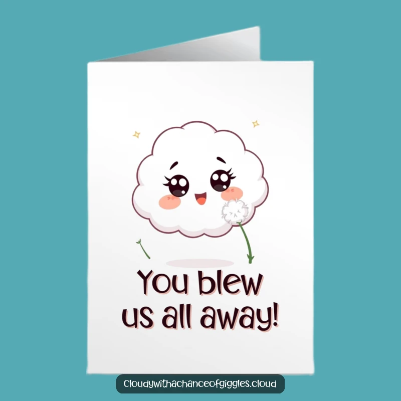 Free Printable Congrats Card: Goofy Cloud Chasing Dandelion, Joyful Downloadable for Any Occasion
