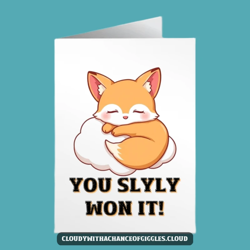 Free Printable Congratulations Card: Sleepy Fox on Cloud, Peaceful Downloadable Gift