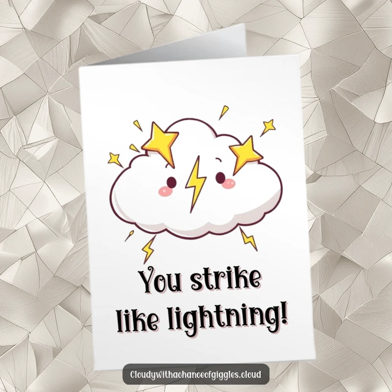 Funny Free Printable Congratulations Card: A happy cloud streaks across the sky, leaving trails of star-shaped lightning.