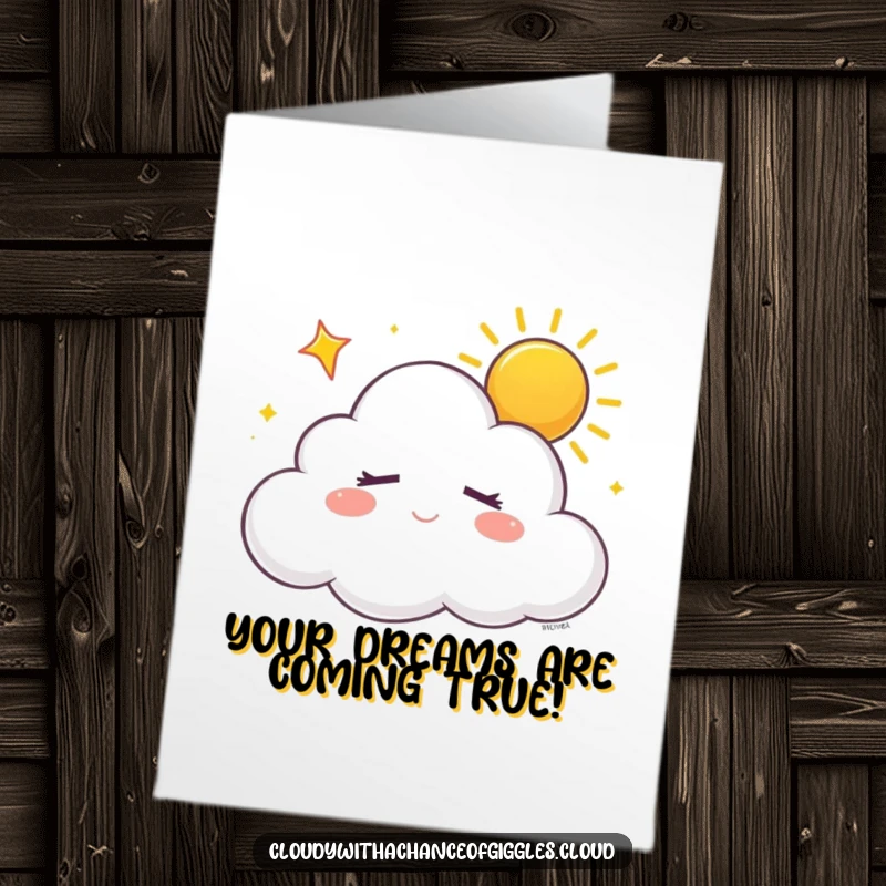 Funny Free Printable Congrats Card: A sleepy cloud dreams of sunshine with a happy sigh, celebrating success.