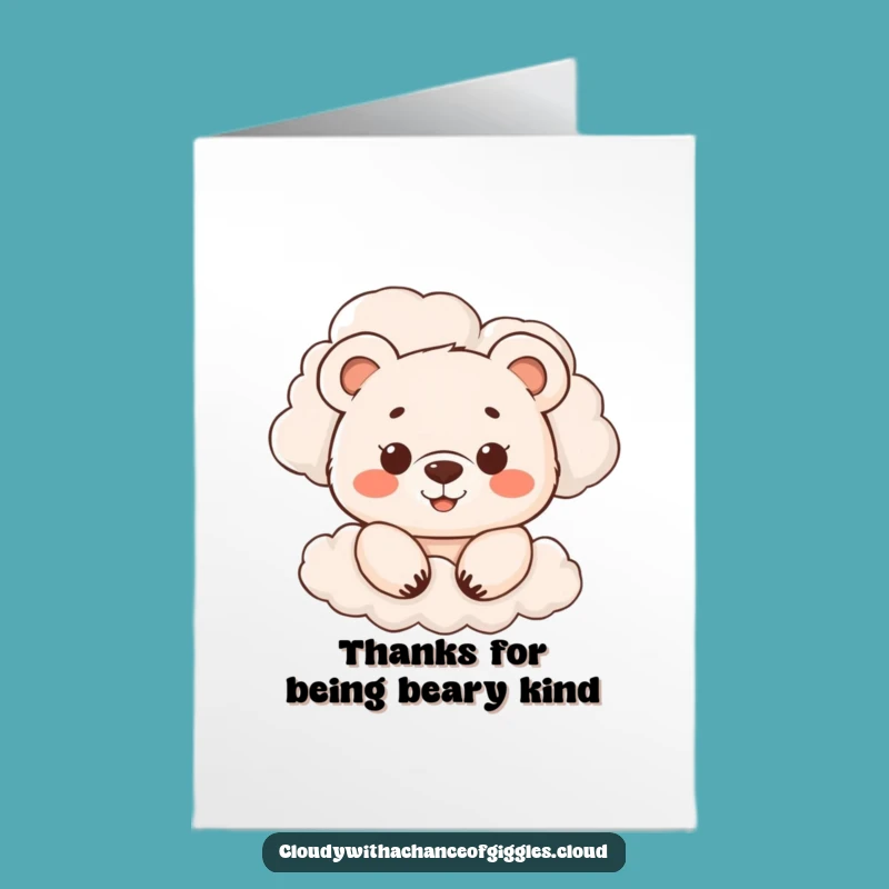 Free Printable Thank You Card: Bear Cub Peeking from Clouds