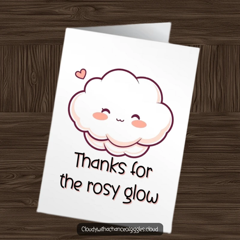 Funny Free Printable Thank You Card: A cloud character blushing deeply from a ticklish breeze, looking sweet and happy.