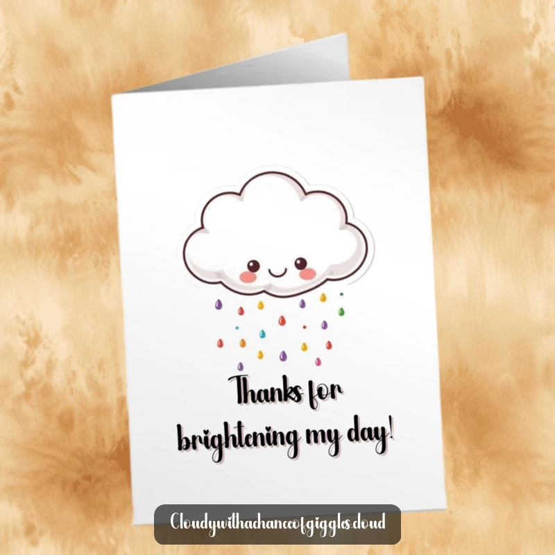 Funny Free Printable Thank You Card: A small, joyful cloud smiling and raining colorful drops as a thank you.