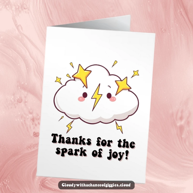 Funny Free Printable Thank You Card: A cloud happily zipping by, trailing star-shaped lightning bolts.