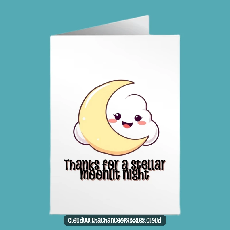 Free Printable Thank You Card: Winking Moon Cloud, Funny Downloadable for Your Gracious Thanks