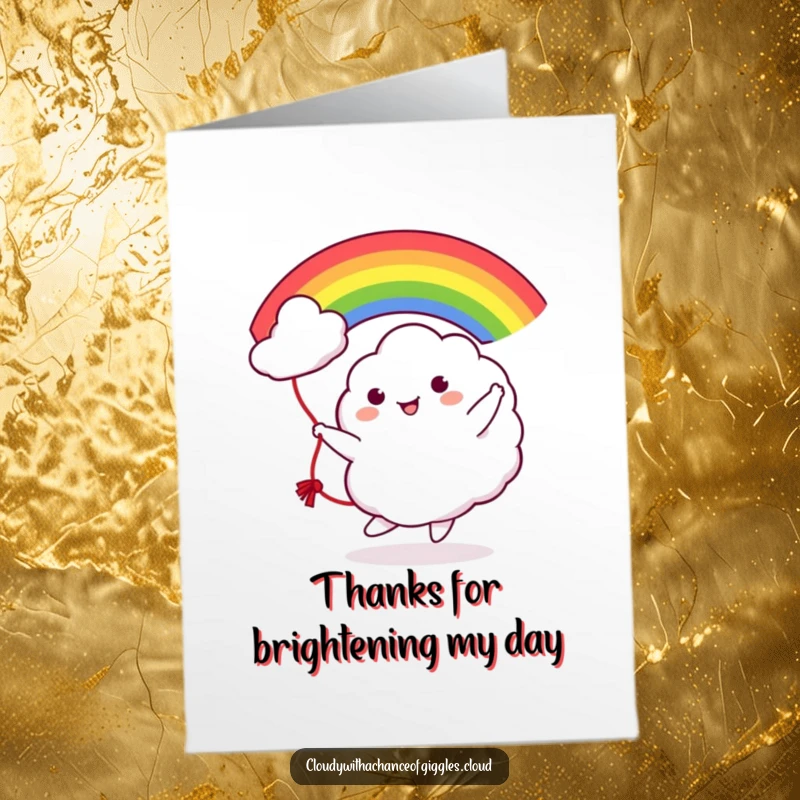 Funny Free Printable Thank You Card: Cute cloud character playing with a rainbow jump rope, spreading cheer.