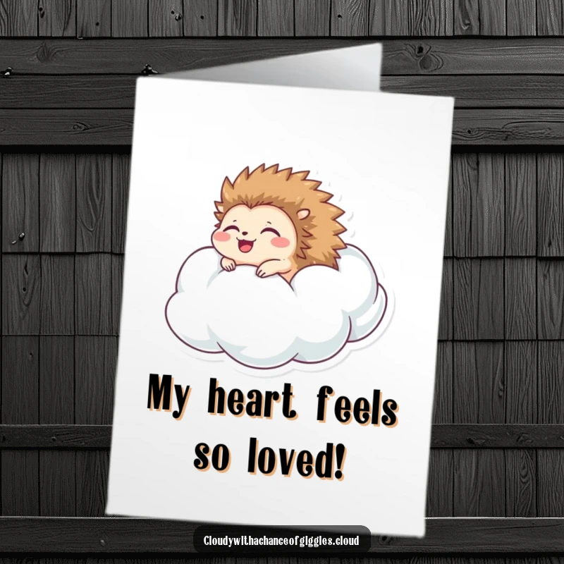 Funny Free Printable Thank You Card with a happy hedgehog rolling down a puffy cloud.