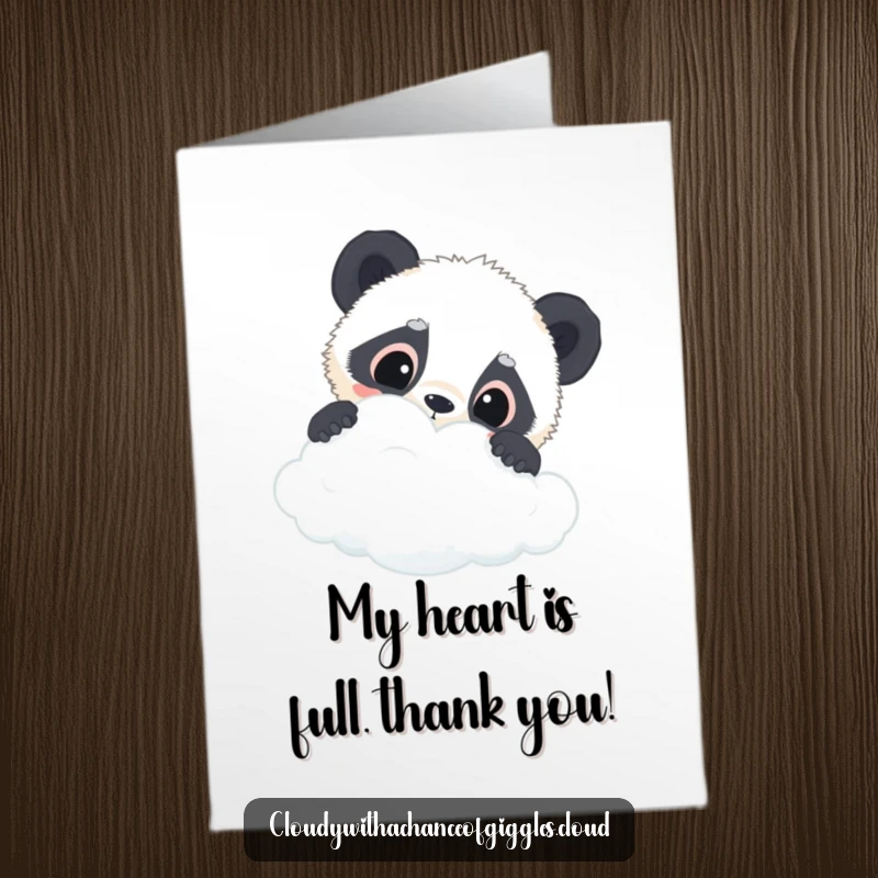 Funny Free Printable Thank You Card with a curious panda cub looking over a fluffy cloud.