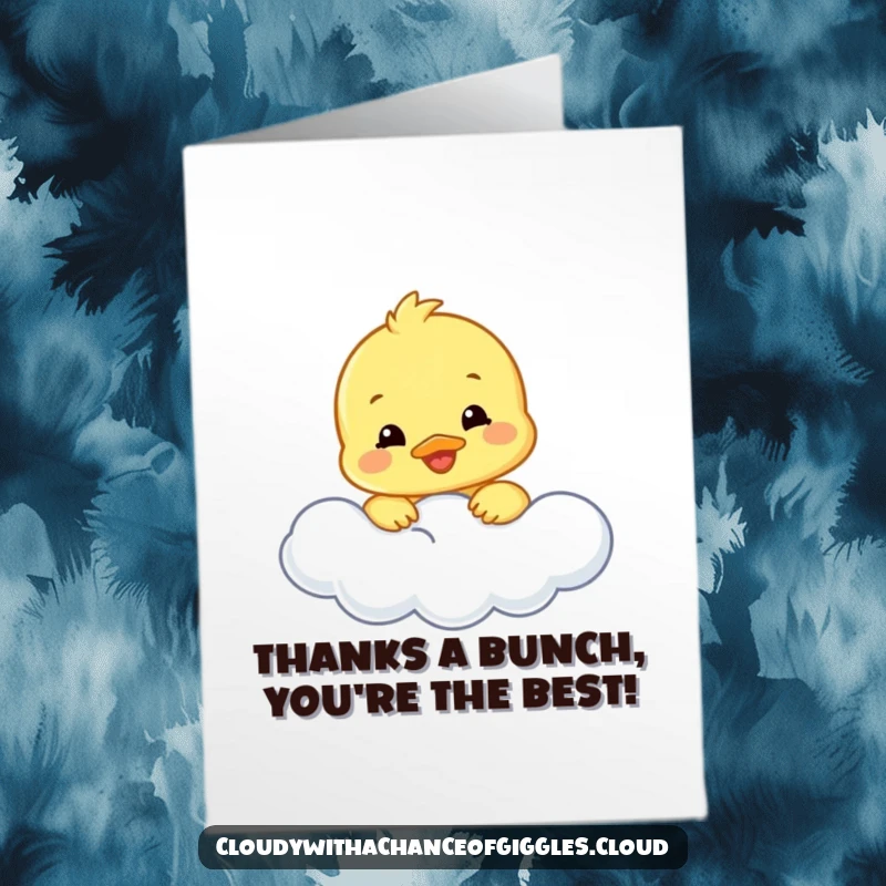 Funny Free Printable Thank You Card with a cheerful duckling peeking from a fluffy cloud.