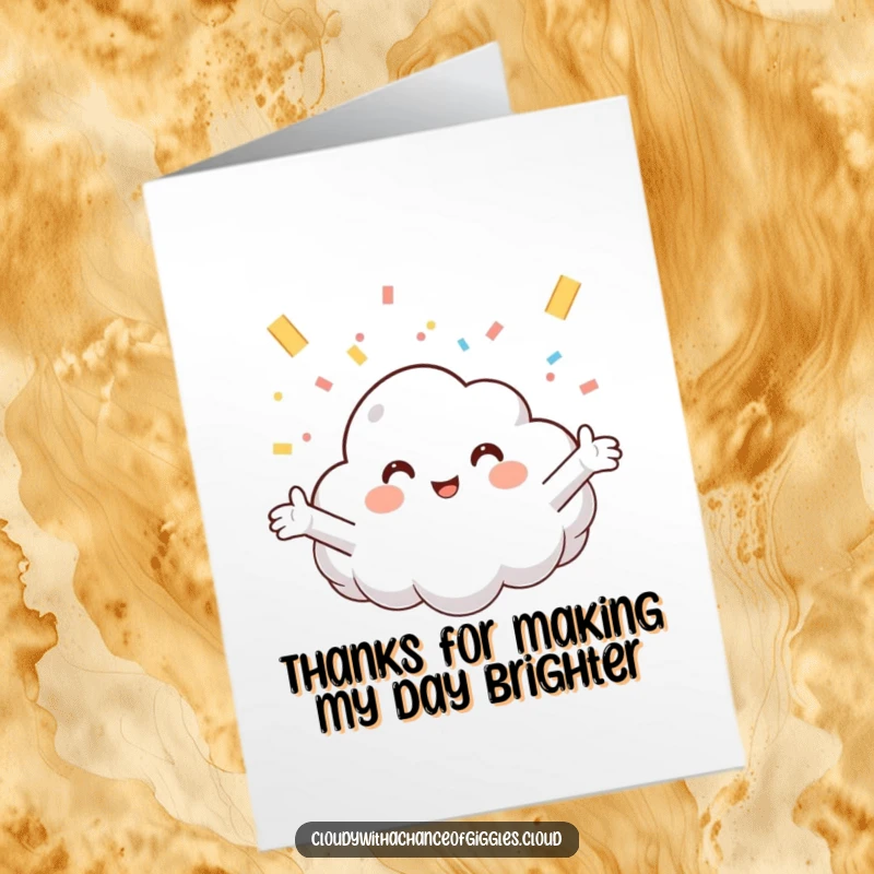 Funny Free Printable Thank You Card: Smiling cloud happily catching falling confetti, expressing thanks.