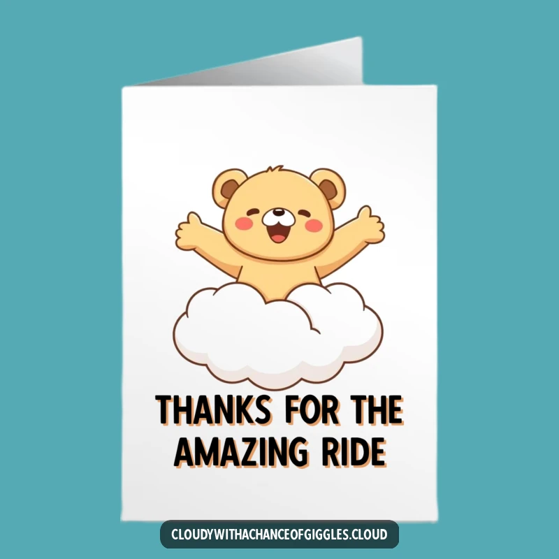 Free Printable Bear Cub Thank You Card: Cloud Ride to Express Your Gratitude