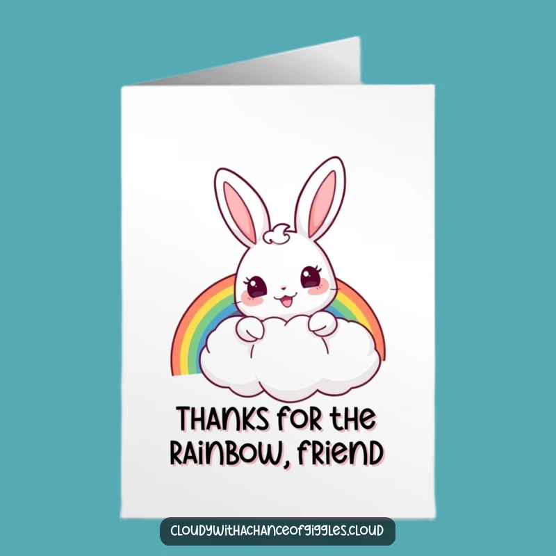 Free Printable Thank You Card: Grateful Bunny with Rainbow for Downloadable Gift