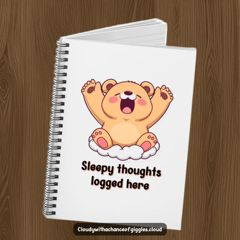 Funny Notebook: A sleepy bear cloud yawns widely, stretching its arms, perfect for jotting down dreams and cozy thoughts.