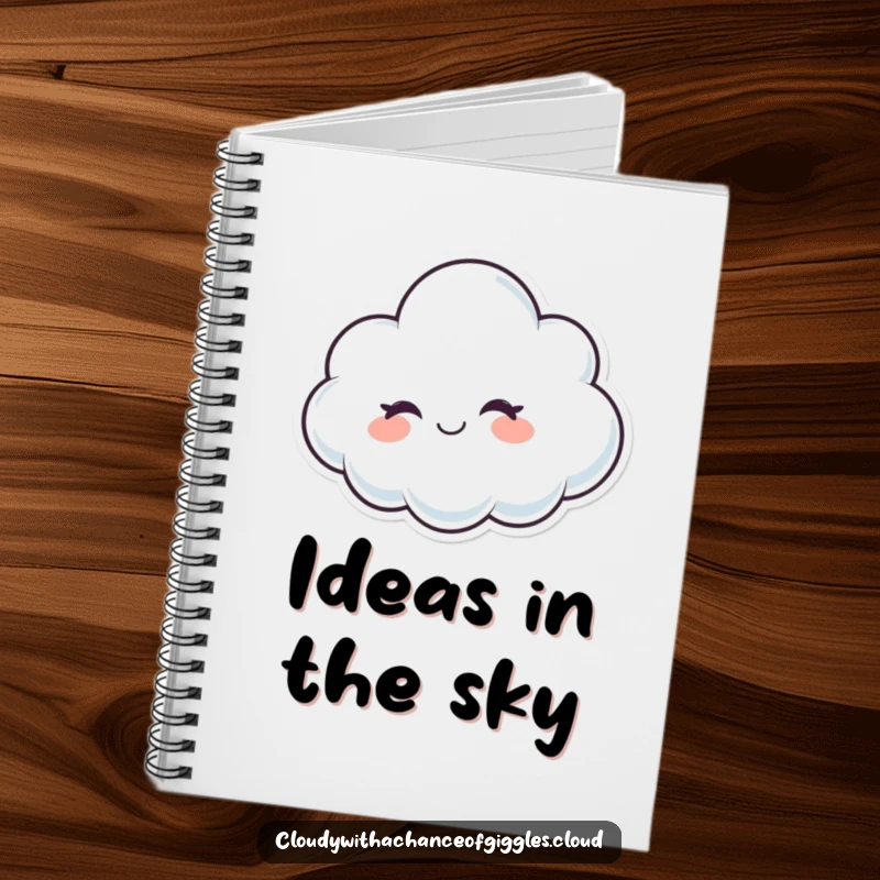 Funny whimsical cloud character winking with a friendly smile, a humorous and practical notebook.