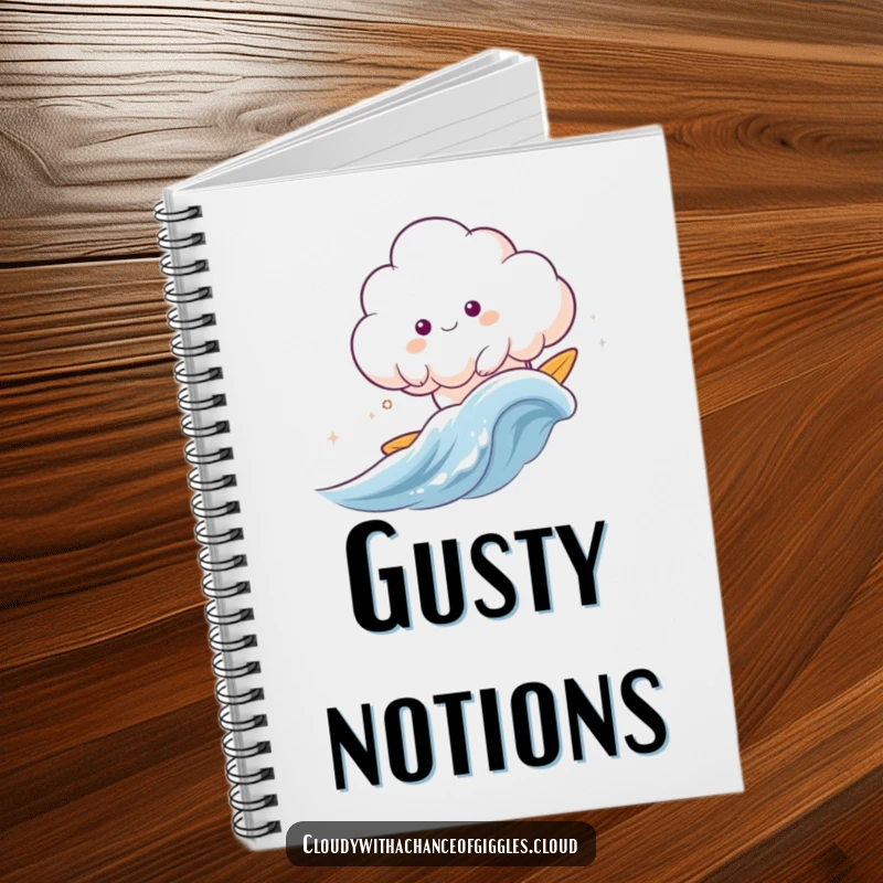 Funny cloud animal happily surfing a gentle wave of wind, a notebook for airy and funny notes.