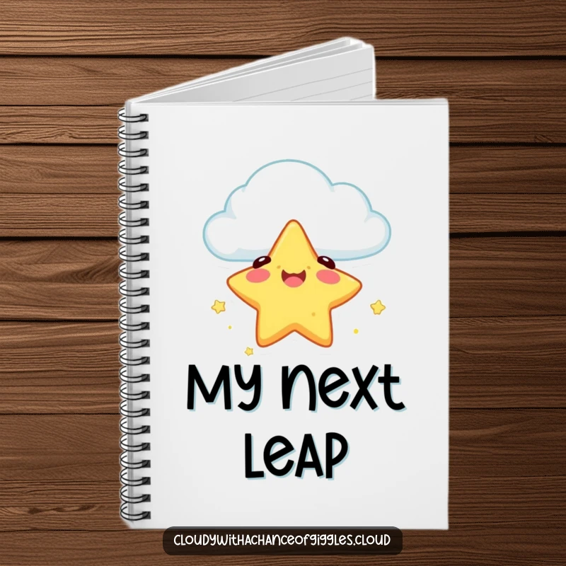 Funny notebook featuring a happy star character safely falling from a cloud, perfect for humorous journaling and note-taking.