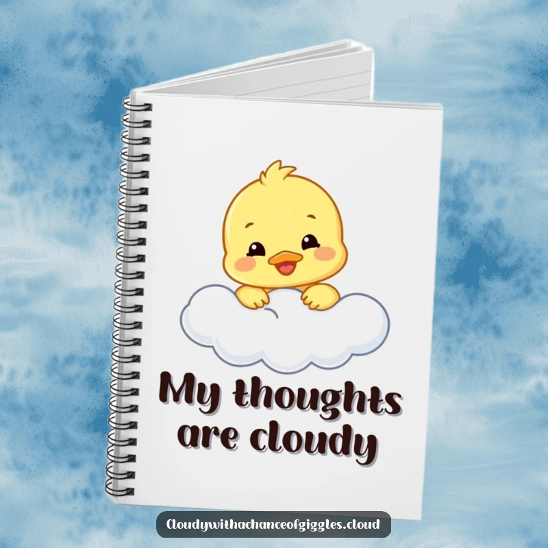 Funny duckling notebook with a smiling duckling peeking from a cloud, perfect for jotting notes with a touch of whimsy.